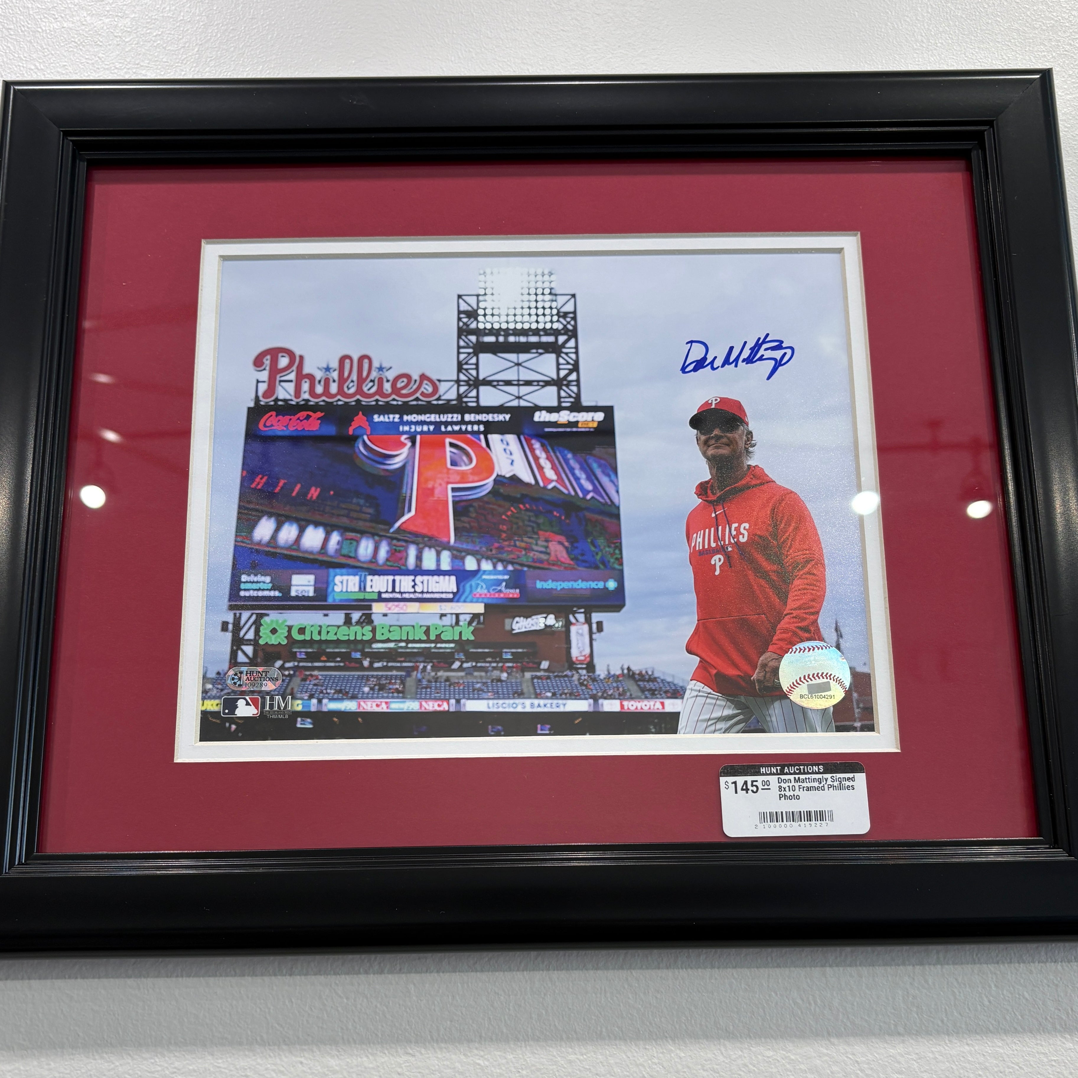 Don Mattingly Signed 8x10 Framed Phillies Photo