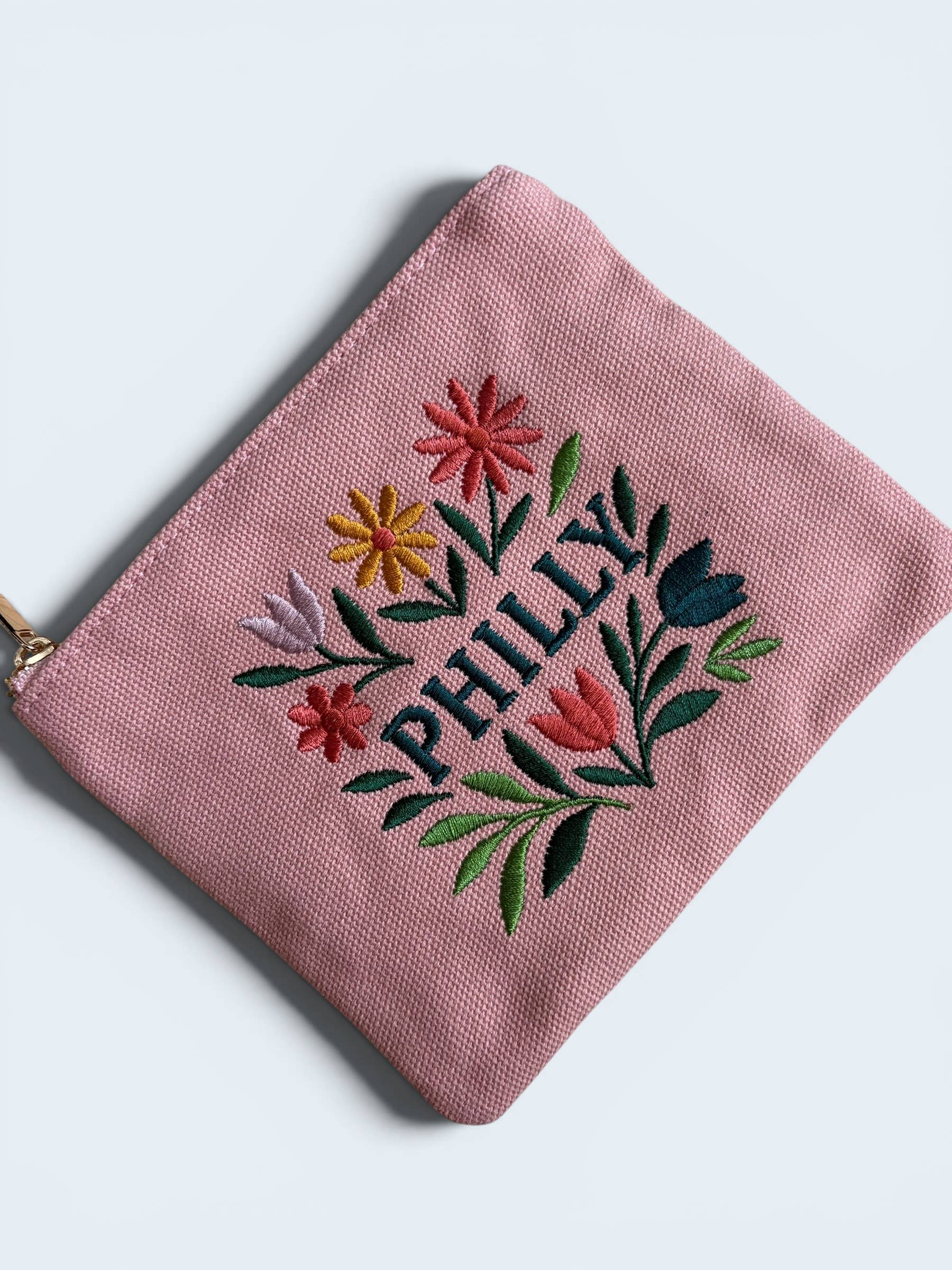 Philly Embroidered Floral Pink Pouch Jewelry Storage Wallet
