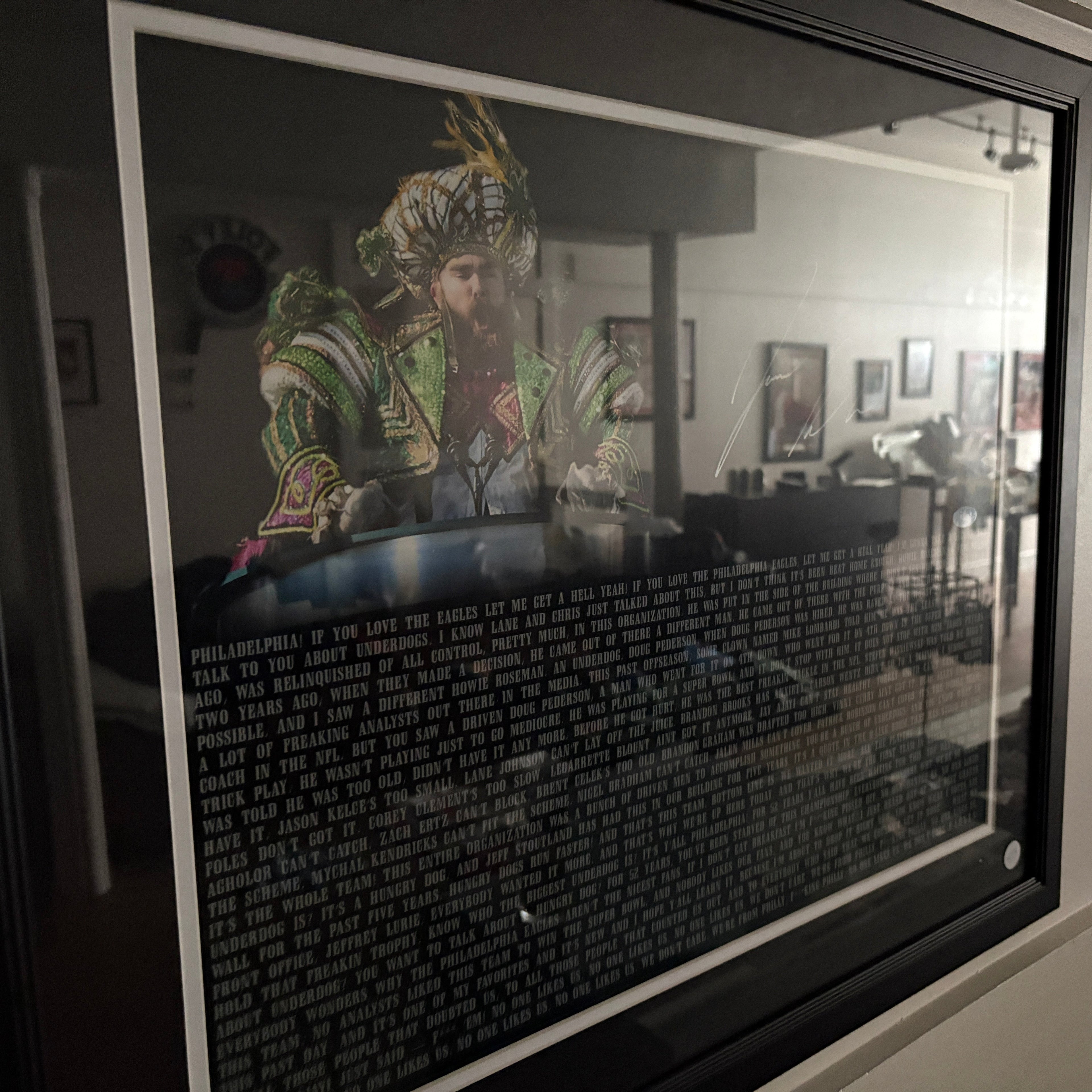 Jason Kelce Signed Super Bowl Speech 16x20 Framed Photo