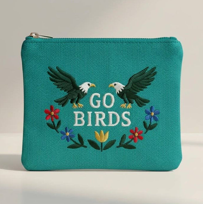 Birds Embroidery Floral Cream Pouch Jewelry Storage Wallet