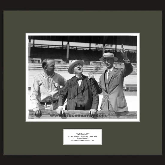 Night Baseball - Ty Cobb, Thomas Edison & Connie Mack 1927 - Framed