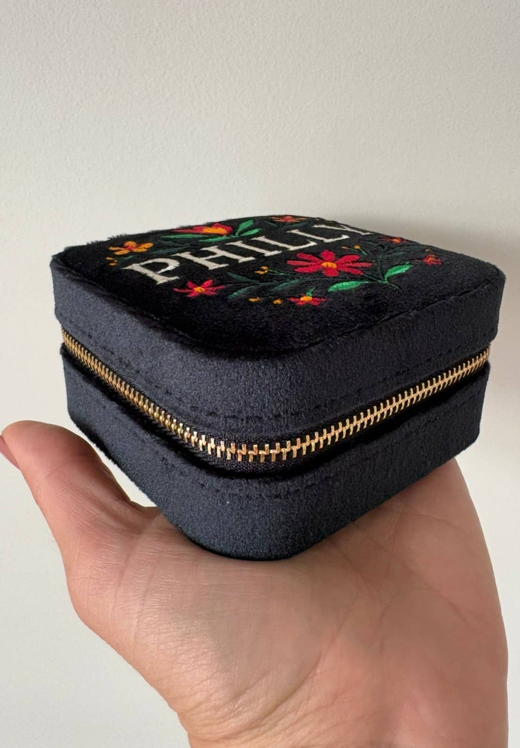 Philly Embroidered Velvet Jewelry Travel Case Box