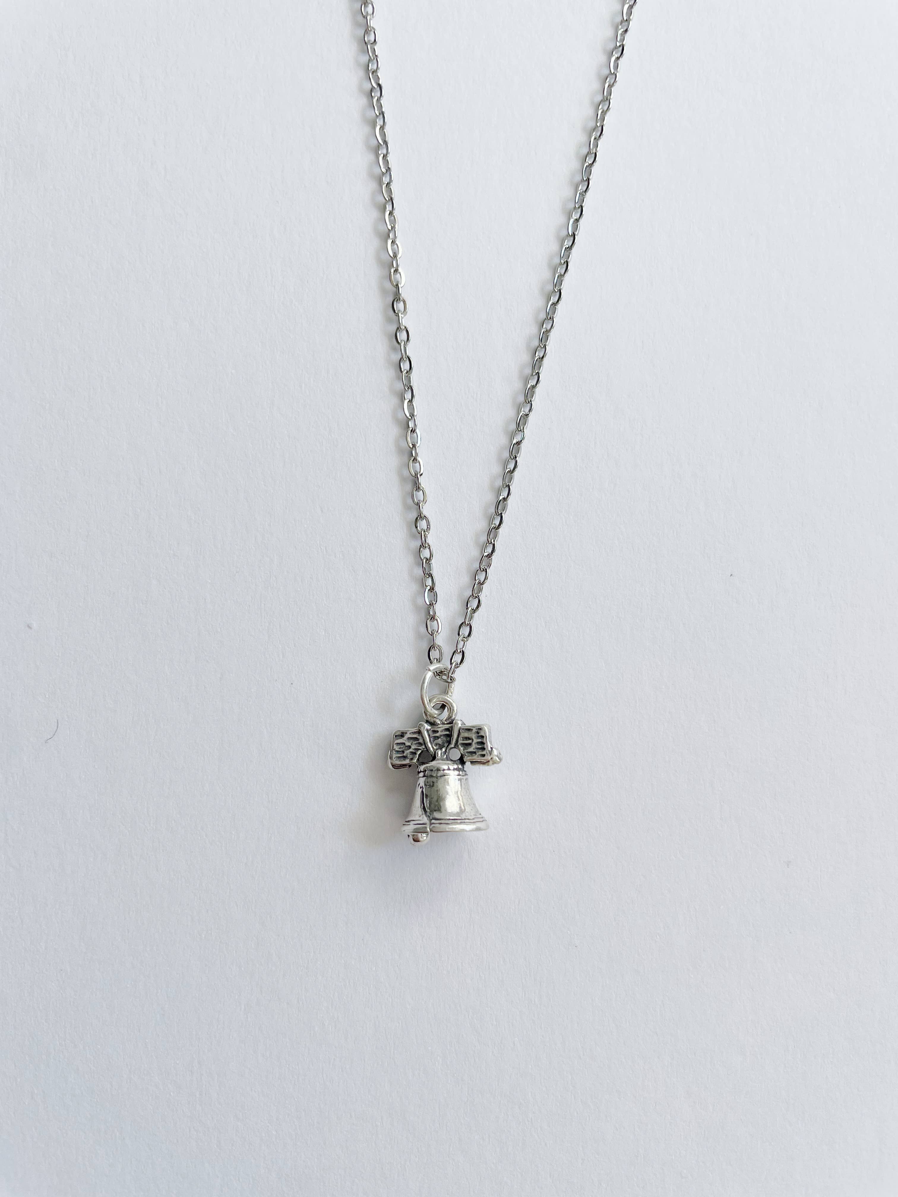 Sterling Silver Liberty Bell Necklace ~Stainless Steel Chain