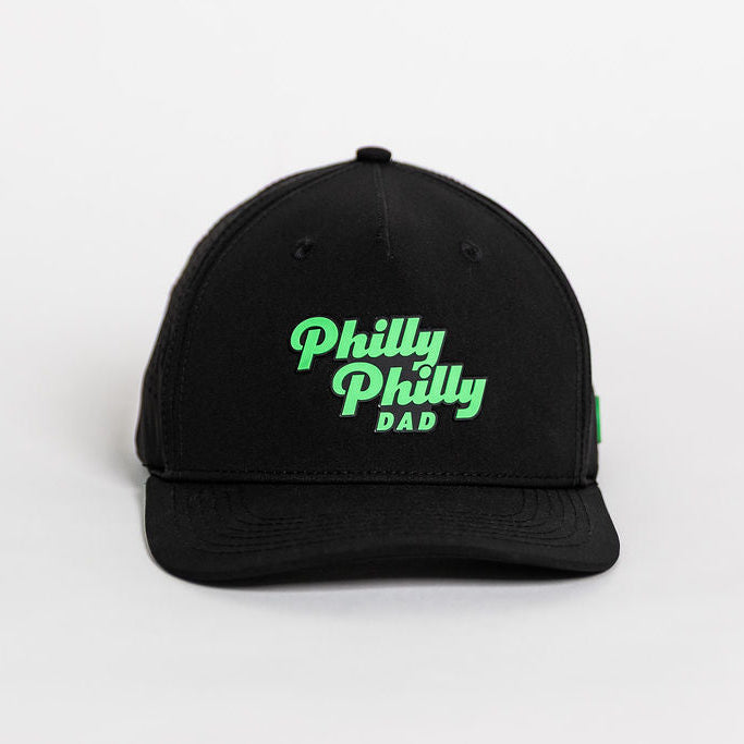 Philly Philly Dad Performance Hat - Black w/ Kelly Green Letters