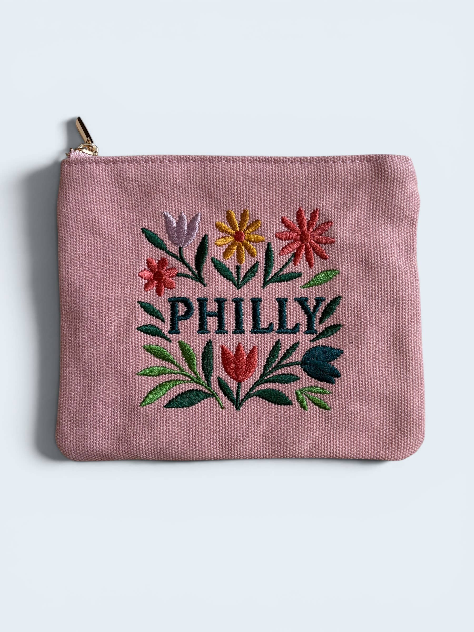 Philly Embroidered Floral Pink Pouch Jewelry Storage Wallet