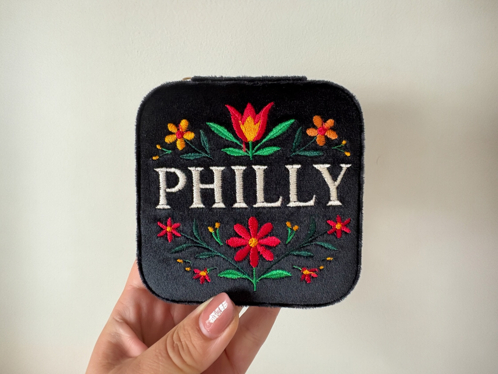 Philly Embroidered Velvet Jewelry Travel Case Box