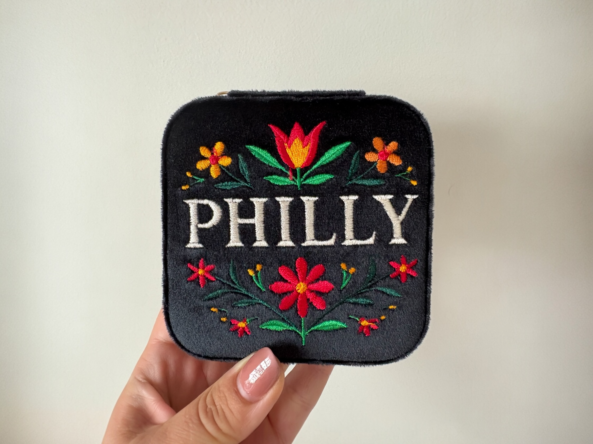 Philly Embroidered Velvet Jewelry Travel Case Box