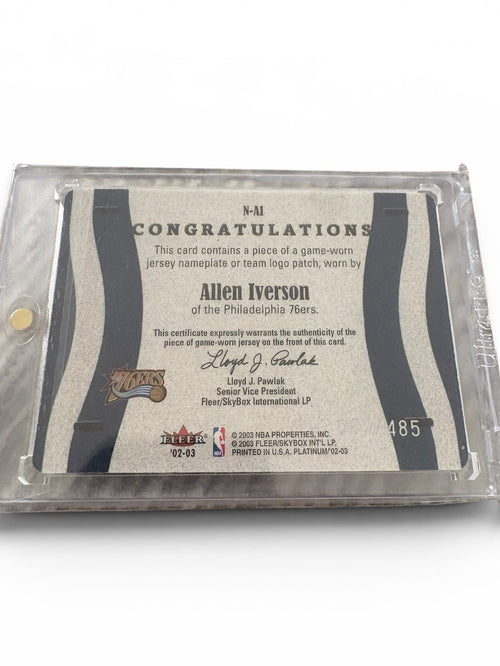 Allen Iverson 2003 Fleer Platinum Nameplates Game-Worn Patch Basketball Card