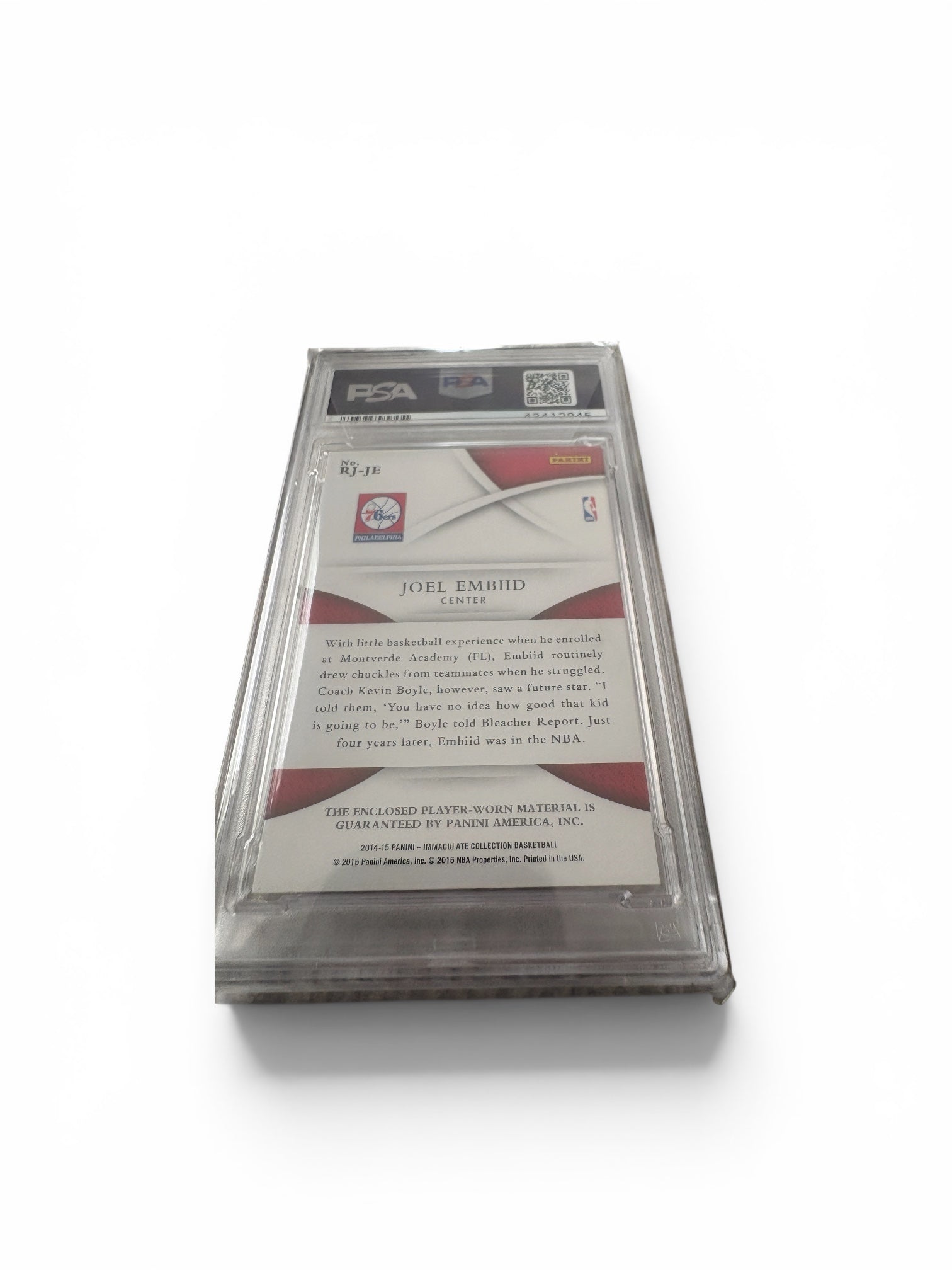Joel Embiid 2014 Panini Immaculate Collection Rookie Jerseys Basketball Card - With Game Worn Fabric - PSA Graded 9