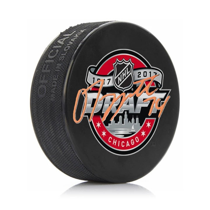 Owen Tippett Autographed Philadelphia Flyers 2017 Draft Hockey Logo Puck - Orange Signature