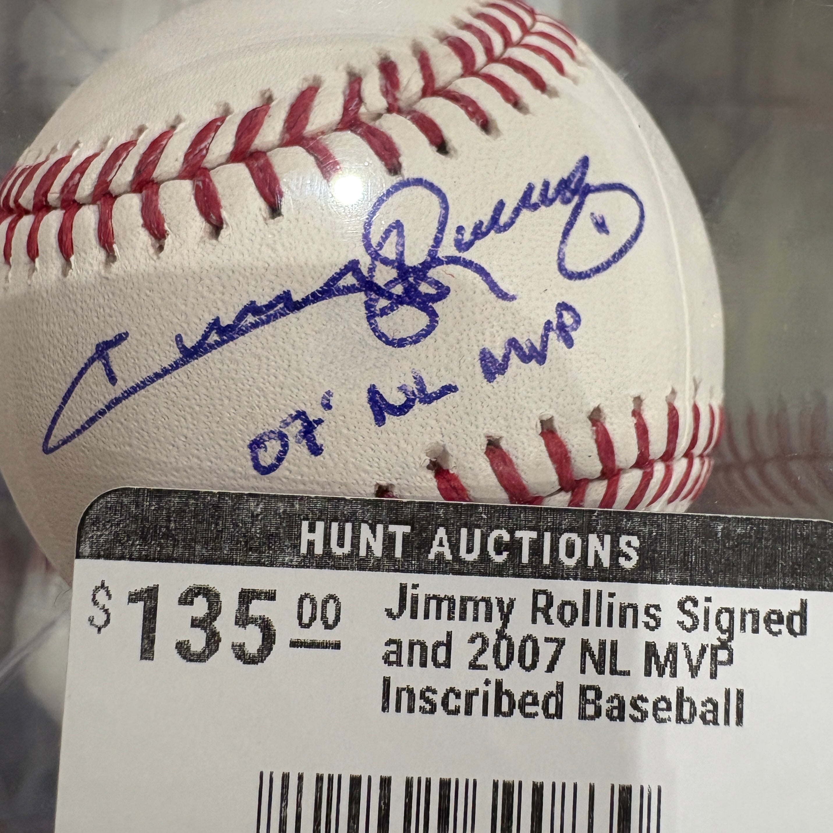 Jimmy Rollins Signed and 2007 NL MVP Inscribed Baseball