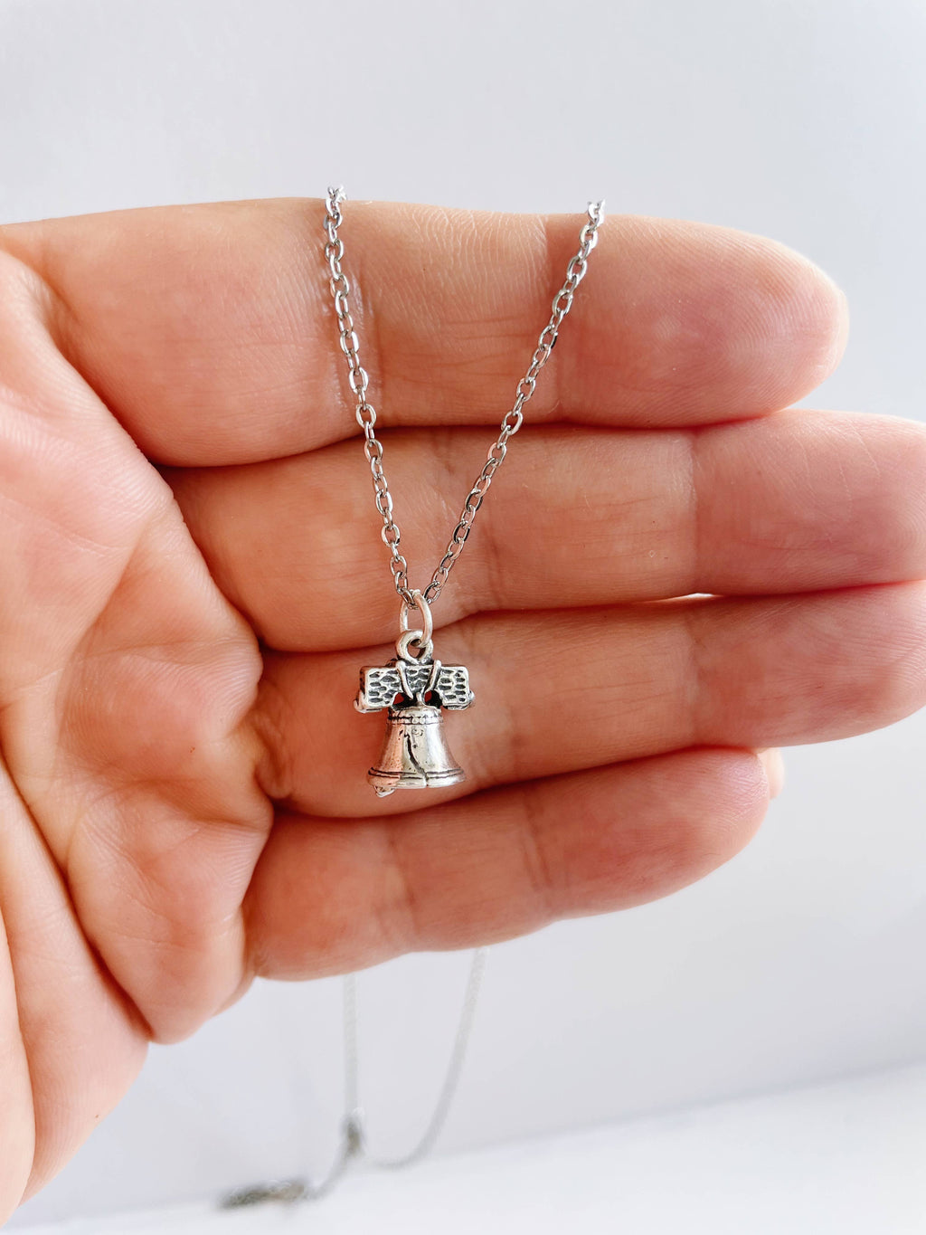Sterling Silver Liberty Bell Necklace ~Stainless Steel Chain