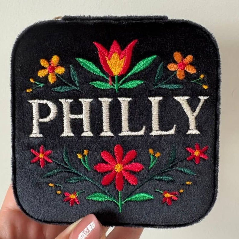Philly Embroidered Velvet Jewelry Travel Case Box