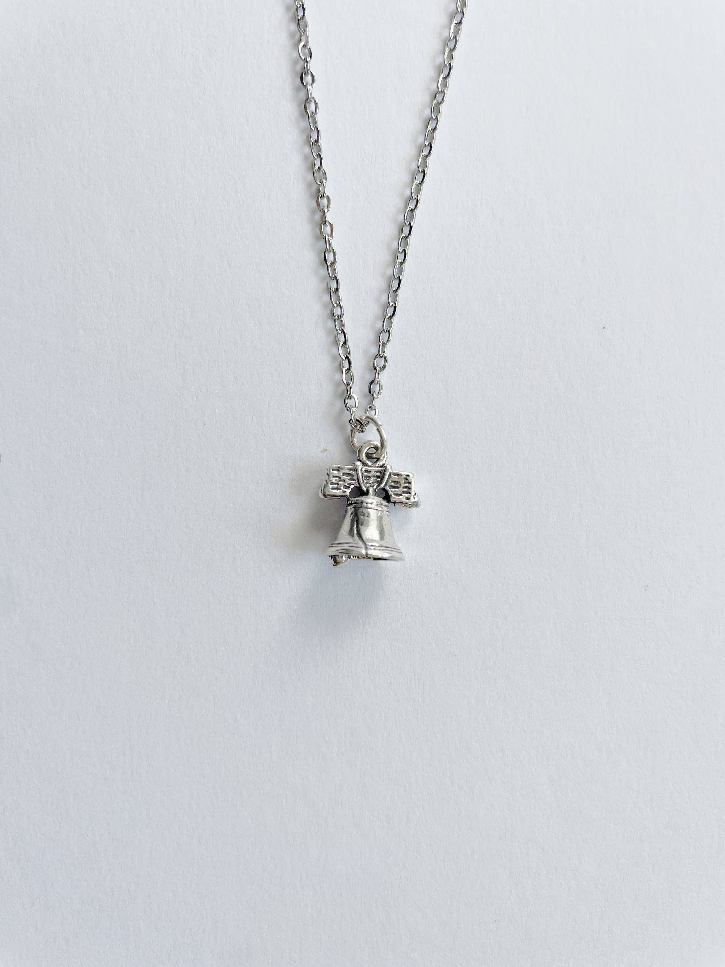 Sterling Silver Liberty Bell Necklace ~Stainless Steel Chain