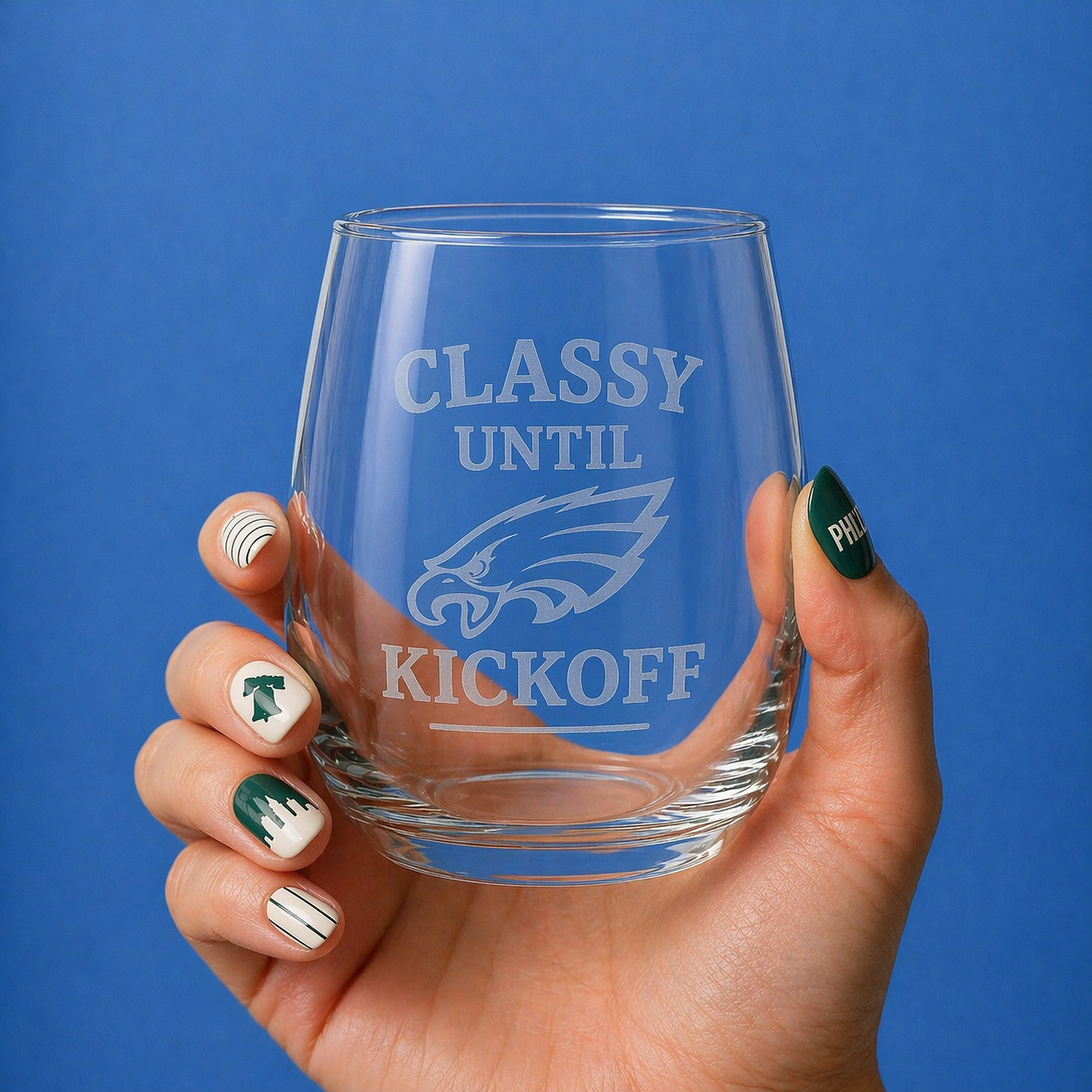Classy Until Kickoff Wine Glasses